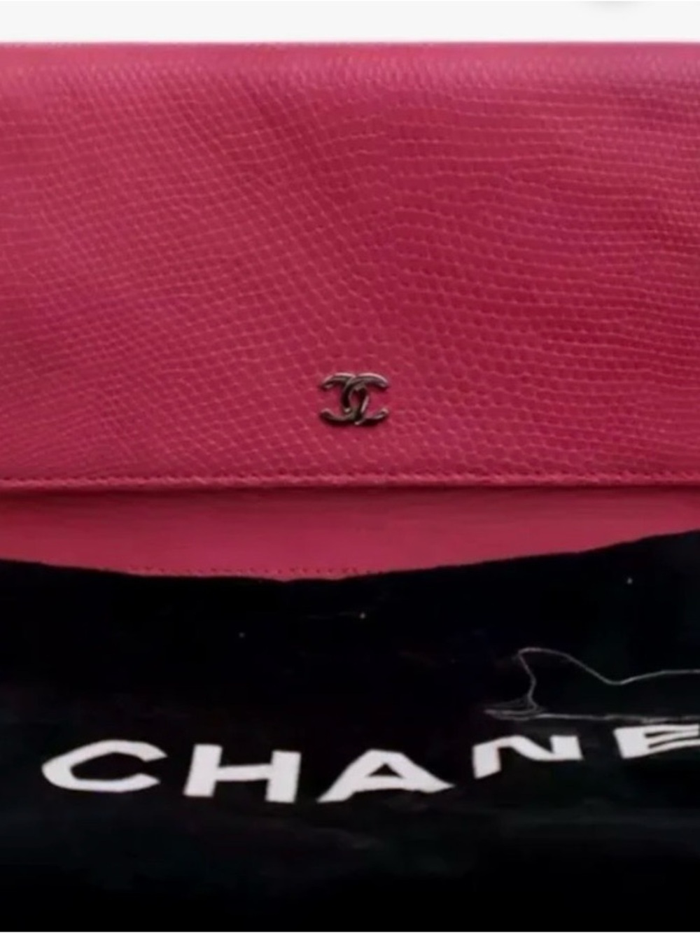 CHANEL Hot Pink Lizard Leather Wallet on a Chain with CC Logo